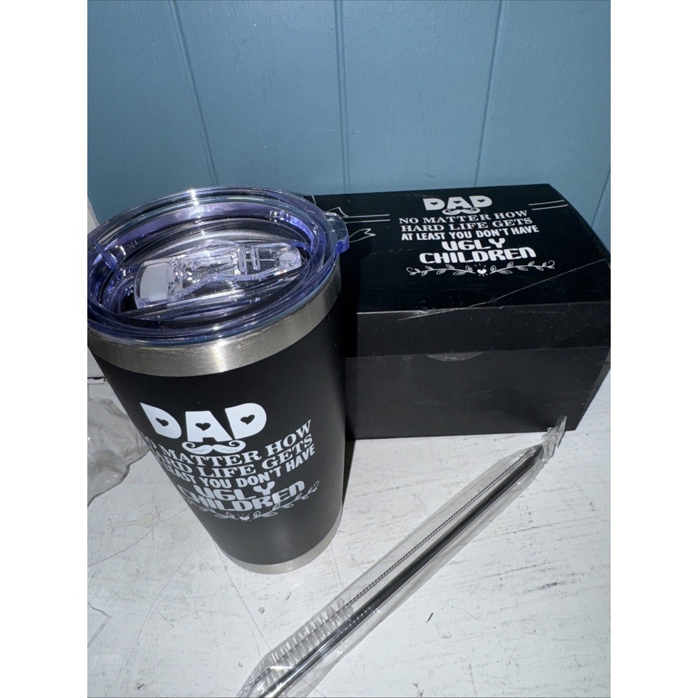 Black 20 OZ Tumbler W/ Straw‎ Fathers Day Gift In Box "Don't Have Ugly Children"